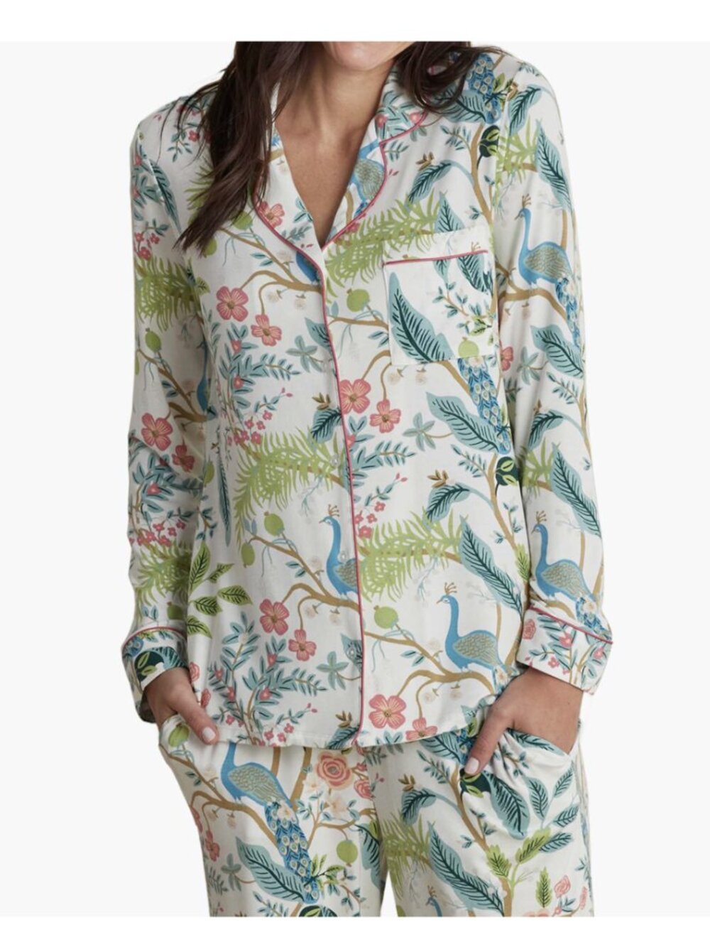 Rifle Paper Co x The Company Store Pajama Top S Long Sleeve Peacock Floral Modal